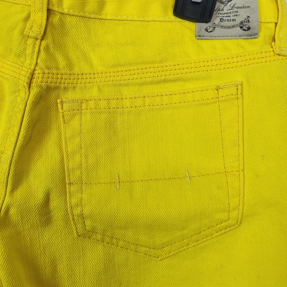 Ralph Lauren Girls Y2K Yellow Raw Hem 5‎ Pocket Denim Shorts Sz 12 New Vintage